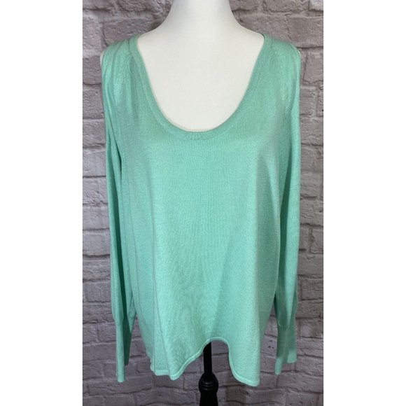 Boston Proper Sweaters - BOSTON PROPER Sweater L Mint Green Cold Shoulder Hi Low Hem Wool Blend 9423